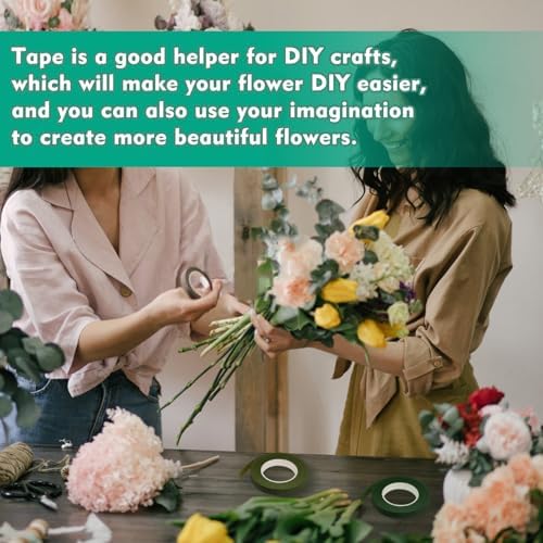 Floral Tape, 1/2inch Dark Green Flower Tape for Bouquet Floral