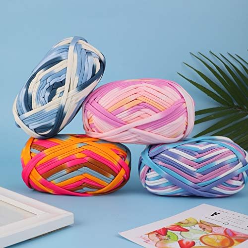iSuperb 4 Pack Knitting Yarn Colorful Cloth T-Shirt Yarn Fabric Crochet Cloth for DIY Knitted Art Basket Bag - 400g