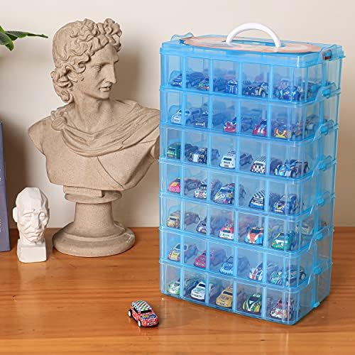Sooyee 7 Layers Stackable Storage Container, 70 Adjustable Compartments Stackable Storage Container for Kids Toys, Art Crafts, Jewelry, Supplies, Mini Case & Letter Sticker Included,Blue