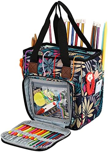 Yarn Knitting Storage Tote-Large Capacity Crochet Organizer Portable Travel Bag with Shoulder Strap Crochet Hooks Case for Unfinished Bulk Project