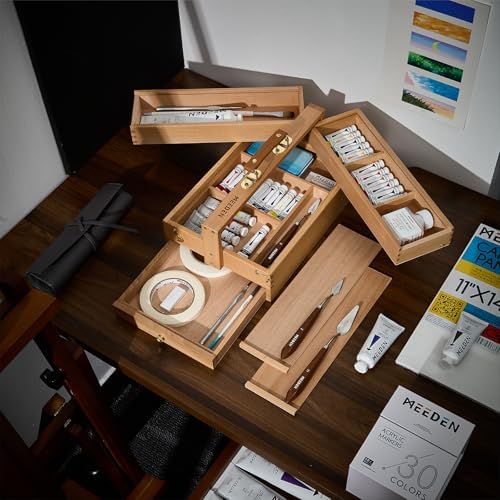 MEEDEN Portable Artist Supply Storage Box: Foldable Beech Wood Box