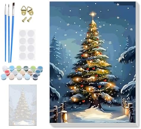 SENQAO Christmas Tree Paint by Numbers for Adults Beginners Framed, Christmas Adults' Paint-by-Number Kits, Adult Paint by Number Kits on Canvas, Acrylic Number Painting for Home Decor, 8x12inch