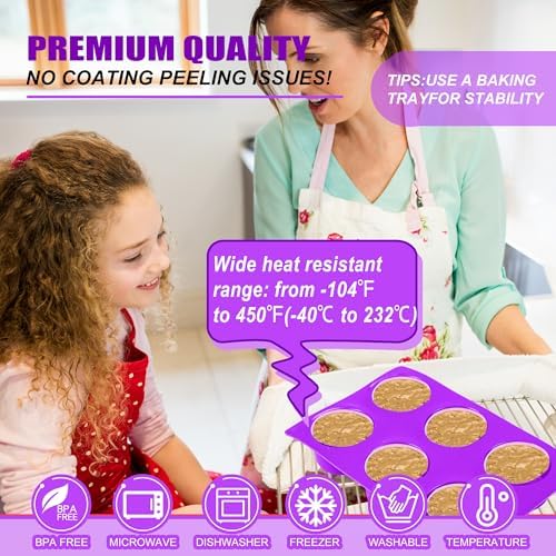 (2 Pack) 8-Cavity Round Silicone Mold for Soap, Cake, Bread, Cupcake, Cheesecake, Cornbread, Muffin, Brownie, and More