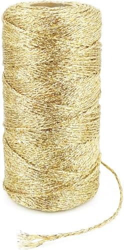 Leecogo 110Yards/328Feet Gold String Twine for DIY Crafts Metallic Bakers Twine Yarn Wrapping Party Home Decoration