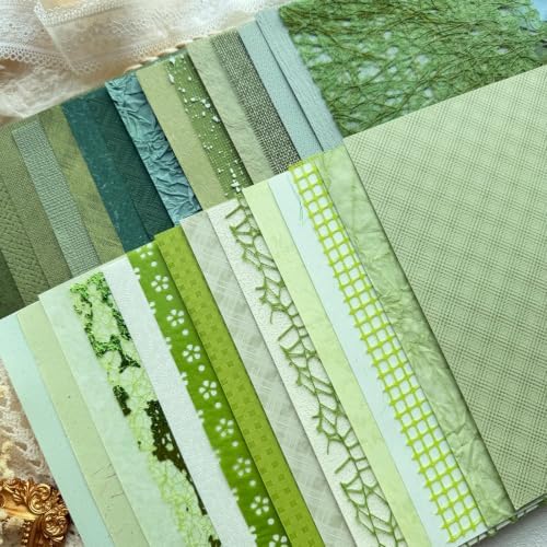 30 Sheets A5 Natural Greens Textured Scrapbook Paper & Mesh Fabric