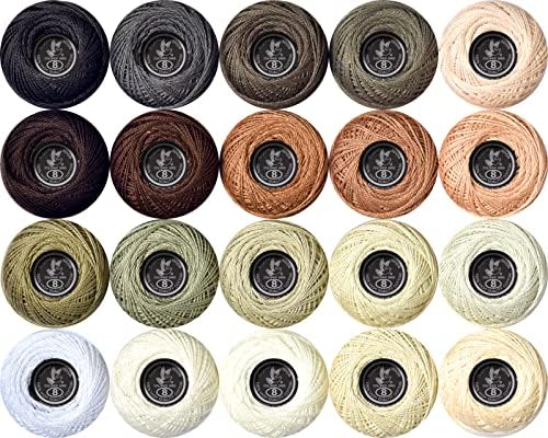 Soft 20 Colors Classic Crochet Thread 20 Pack,100% Cotton (Brown Grey-3371-535)