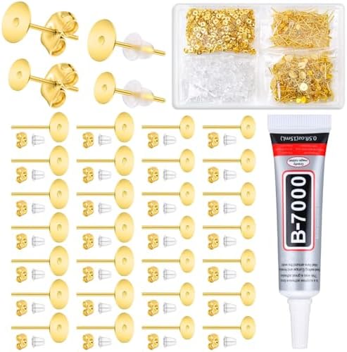 1002Pcs Stainless Steel Earring Posts and Backs with B7000 Glue, Gold