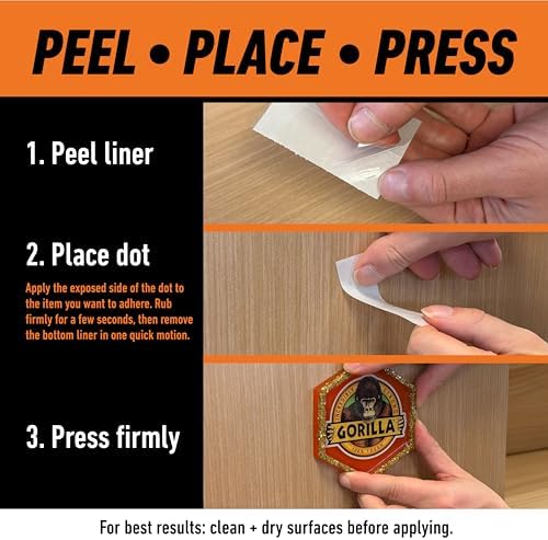 Gorilla Permanent Adhesive Dots, Double-Sided, Clear, 150 Pieces, 3-Pack