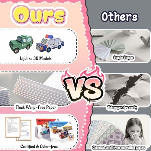 2 Themes in 1, 3D Paper Model Kits for Kid, DIY Origami Kit for Kids Ages 8-12, Include 16 Pre-cut, Easy-to-Assemble Transport & Vehicle Models, Origami Kit for Kids Ages 8-12，Paper Model Kits for Kid