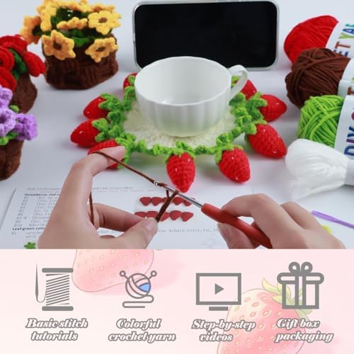 Yarniss Strawberry Coaster Crochet Kit for Beginners w/Video Tutorials