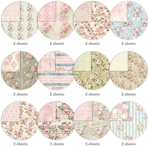 Scrapbook Paper Pad 12×12,Floral Double-Sided Pattern Designer Planner Junk Journal Decorative Craft Paper,Card Making Journaling Origami Decopage Scrapbooking Supplies, 24 Sheets