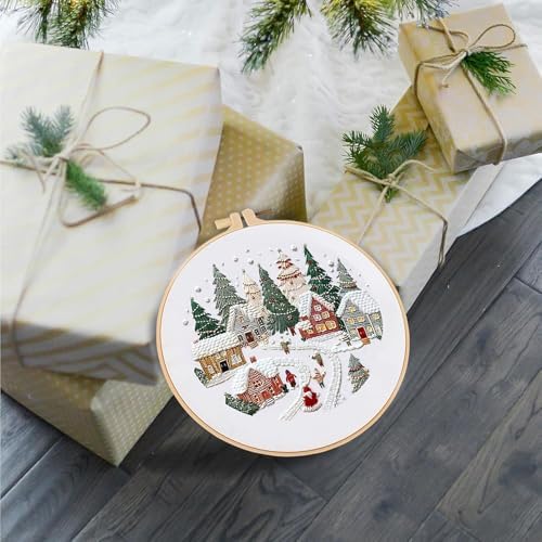 SCECALA 4 Winter Christmas Pack Embroidery Kit for Beginners