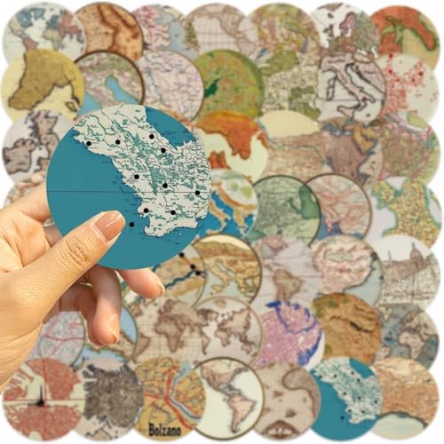 50PCS Travel Stickers, Vintage Map Earth Stickers