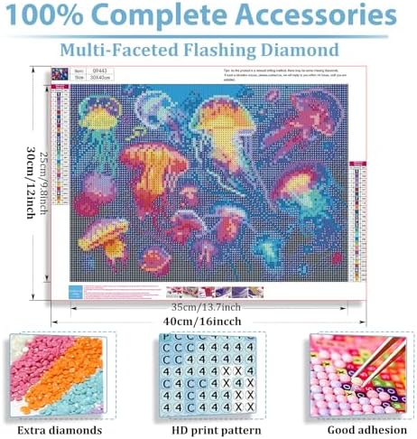 Jellyfish Diamond Art Kits for Adults, Diamond Painting Kits 12x16 Inch | Diamond Painting Kits for Adults Beginners, Gem Art, 5D Full Drill, DIY Arts and Crafts for Gift Home or Decor