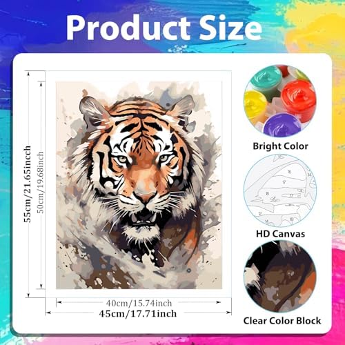 xcemhil Tiger Paint by Numbers Kit for Adults Beginner, Tiger Paint by Number for Adult, Acrylic Paint by Numbers Kits Suitable for Home Wall Art Decor Gifts 16x20 Inch