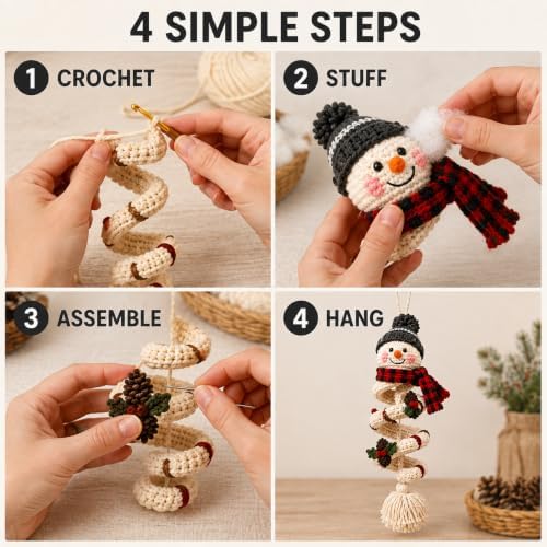 Crochet Snowman Spiral Ornament DIY Kit, Christmas Craft for Adults