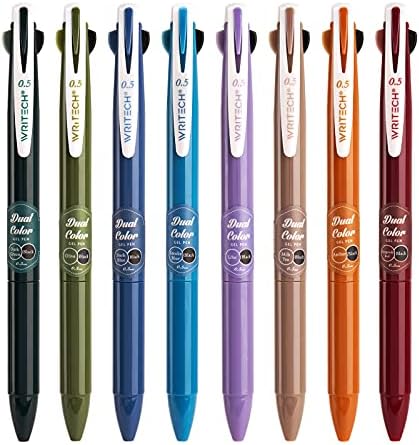 WRITECH Retractable Gel Ink Pens: Multi Colored 2 in 1 Colorful Click Pens Assorted Color 8ct Extra Fine Point Tip 0.5mm Journaling Smooth Writing Note Taking Coloring No Bleed & Smear & Smudge