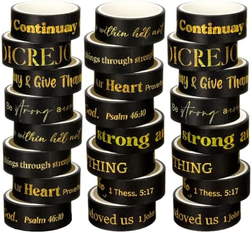 24 Rolls Christian Washi Tape Gifts, Gold Foil Black Religious