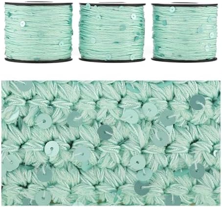Artisanal Yarn Collection Multifiber Fancy Yarn for Knitting Crocheting Crafts DIY, Set of 3 Rolls (Mint Green Satin with Matte Glitter)
