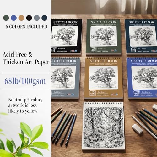 18 Pack Sketch Books Bulk 9x12 Inch Large Top Spiral Bound Sketch Pads 720 Total Sheets 6-Color Sketchbook 68lb/100gsm Acid-Free Drawing Paper for Students Beginners Artists Classroom Art Supplies