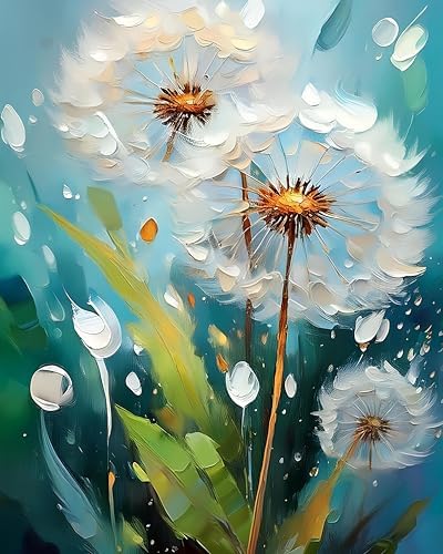 AuraDraw Dandelion Paint by Numbers for Adults Beginner, Dandelion Adult Paint by Number Kits on Canvas, DIY Acrylic Oil Easy Painting by Numbers for Home Wall Decor 16X20 inch (Without Frame)