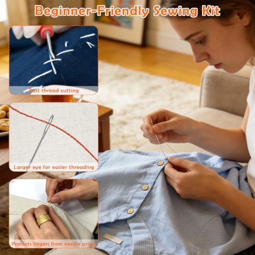 All Purpose Sewing kit-12 Bobbins Polyester Thread with Sewing Needle, Tape Measure, Scissors, top Needle, Thread Remover, Needle Threader