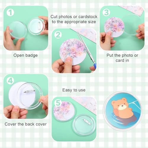 60 Pcs 3 Inch Clear Acrylic Button Pins, Blank Photo Badges for DIY Crafts Supplies, Make Your Own Buttons
