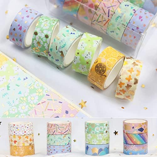 Candy Color Washi Tape Set 12 Rolls Bronzing Decorative Holiday Arts and Craft Washi Masking Tapes for Scrapbooking, Journal, Planner,Gift Wrapping, Stationery