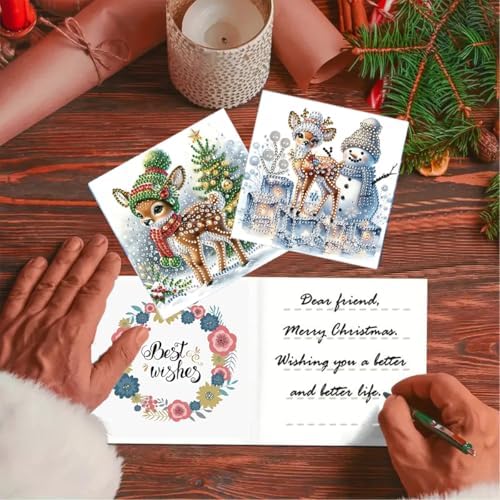 6 Pcs Diamond Painting Birthday Greeting Cards Kits for adults, 5D Handmade Diamond Art Birthday Card with Envelopes, DIY Greeting Cards Making Kits for friends Women Mom Grandma (Deer)