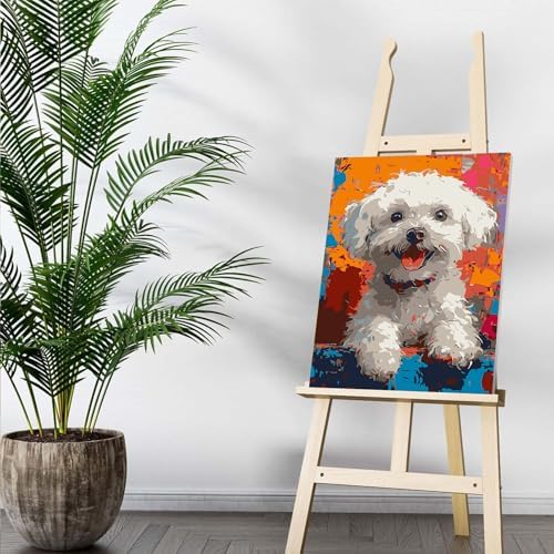 Auremi Puppy Paint by Number Kits with Framed, DIY Animals Paint by Number Canvas for Adults, Easy Acrylic in Canvas with Brushes for Decor 20x30cm