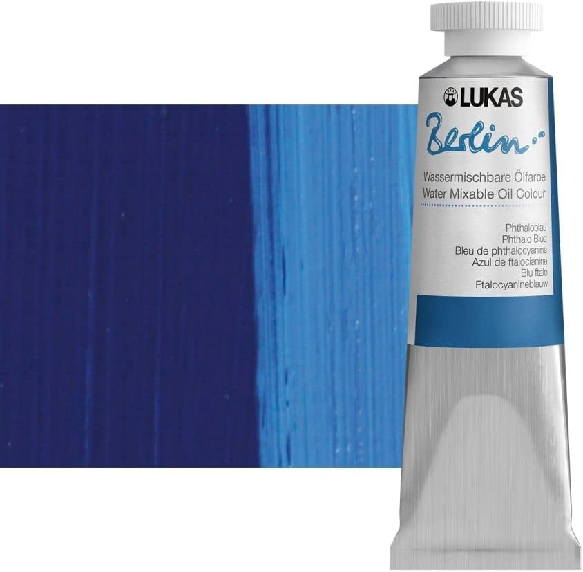 Lukas Berlin Pro Artists Water Mixable Oil Paint 37 ml Tube Phthalo Blue, Water Soluble, Lightfast Pigments, Quick Drying, Easy Clean-Up, Eco-Friendly, Professional Quality, 40 Color Range