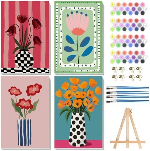 4 Pack Frame Paint by Numbers Kit for Adults, Easy Flowers Paint by Numbers