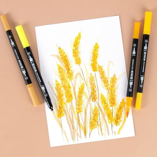 ZSCM QUALITY DECIDES THE FUTURE Yellow Duo Tip Marker Pens, 12 Fine & Brush Tip Pen For Adult Coloring Books