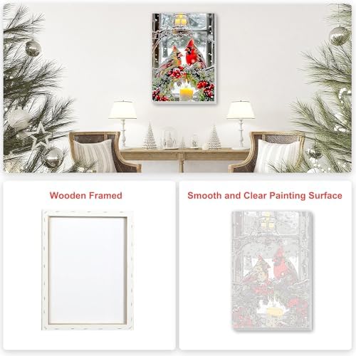 SENQAO Christmas Paint by Numbers for Adults Framed, Cardinal Adults' Paint-by-Number Kits, Adult Paint by Number Kits on Canvas, Acrylic Number Painting for Home Decor, 8x12in