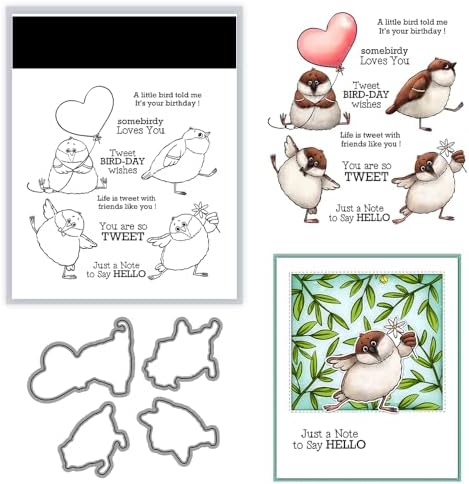 Cute Funny Fatty Birds with Heart Clear Stamps and Cutting Dies Set for Card Making DIY Scrapbooking Supplies Silicone Stamps Metal Cut Dies for Paper Albums Crafts Decor