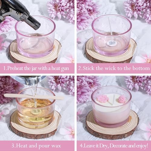 CONNOO 15 Pack 4oz Pink Glass Candle Jars with Airtight Bamboo Lids