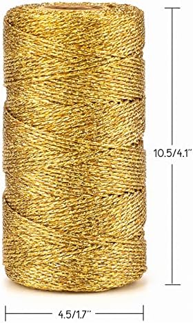 jijAcraft 656 Feet Gold String Twine - 1.5mm Metallic Ornament Thread Gift Wrapping - Inelastic Macrame Glitter Twine Cord for Gift Wrapping, DIY Crafts, Bracelets