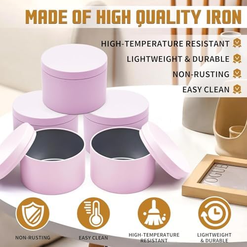 24-Pack 4oz Candle Tins with Lids, Metal Candle Jars for Candle Making, Empty Containers Vessels Bulk for Small Business & Beginners DIY Storage -Pink