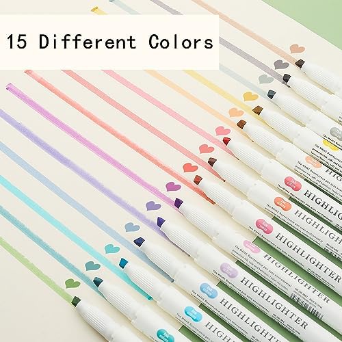Pastel Highlighters - 15 Pcs Assorted Colors Dual Tip Real Mild Highlighter Markers, Chisel & Fine Tips for Bible Journaling, Note Taking, School Supplies, No Bleed