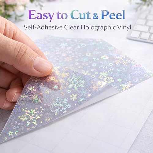 Bleidruck 25 Sheets Snowflake Holographic Clear Sticker Laminate Paper | A4 Size 8.25"x11.7" Premium Cold Laminated Film Holographic Self Adhesive Sheets Overlay Laminating Film