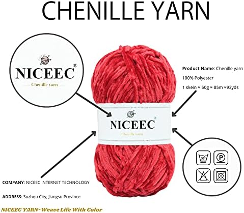 NICEEC 2 Skeins Soft Chenille Yarn 2x255m(2x279yds,3x150g)_Christmas Series