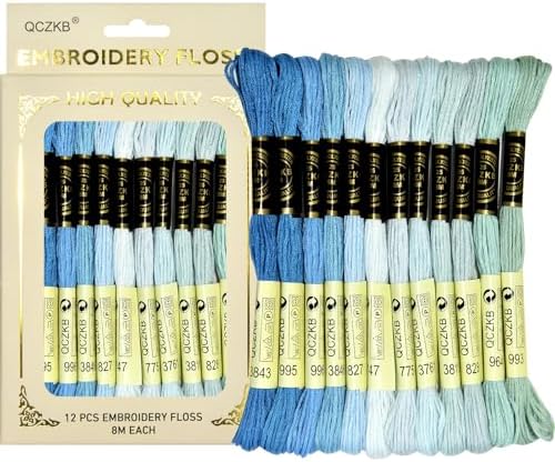 Premium Rainbow Color Embroidery Floss - Cross Stitch Threads - Friendship Bracelets Floss - Crafts Floss - 12 Skeins Per Pack Embroidery Floss,Blue-Green Gradient
