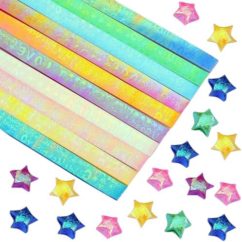 SUNNYCLUE 900 Sheets Star Paper Strips Stars Origami Pearlescent Love You Green Pink Blue Purple Lucky Double Sided Origami Paper for Craft DIY Hand Art Projects Crafting Supplies Wedding