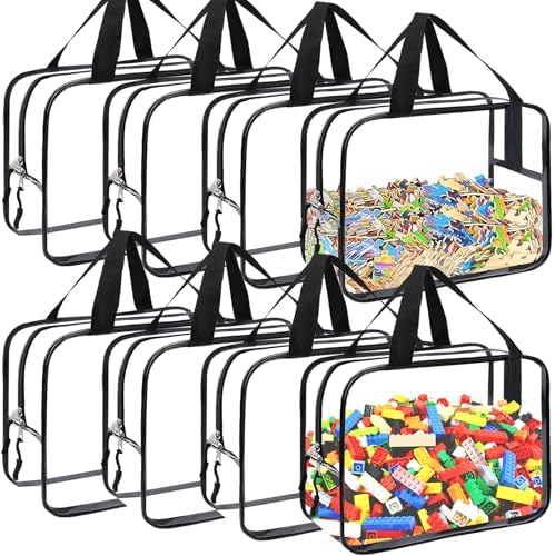 8 Packs Large Toy Storage Bags, Reusable Clear PVC Board Game Storage, Toy Storage Organizer Bags with Zipper for Building Blocks, Puzzle and Handmade Accessories, Clear Toiletry Bag
