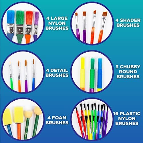 Horizon Group USA Paint Brushes -35 All Purpose Paint Brushes Value Pack – Includes 8 Different Types of Brushes, Great with Watercolors, Acrylic & Washable Paints. Multicolored