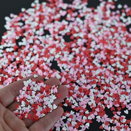 LIKETURE Fake Sprinkles 110g Polymer Clay Sprinkles Fake Candy Sprinkles Faux Sprinkles for Resin Slime Craft Plastic Sprinkles for Nail Art Phone Case DIY Shaker Card Filler (3-Color Hearts-110G)