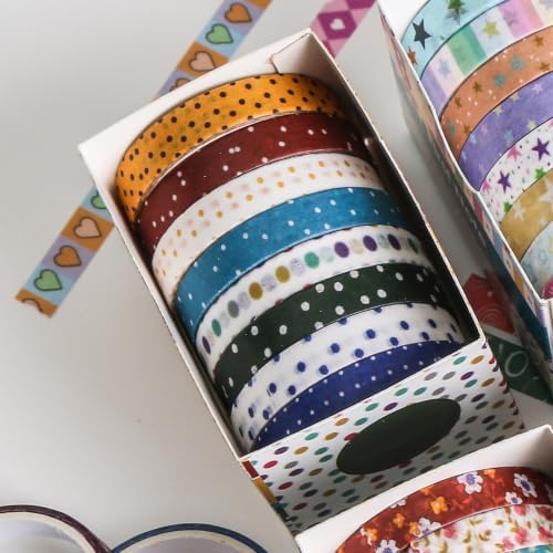 YUBBAEX 8 Rolls Basic Washi Tape Set Cute Pattern Masking Decorative Tapes for Arts, DIY Crafts, Journals, Planners, Scrapbooking, Wrapping (Primary Mix)