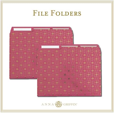 Anna Griffin Pink File Folders - 12 Letter Size Foil Stamped Folders with 3 Tab Dividers, Fashionably Designed for Optimal Organization in Any Setting