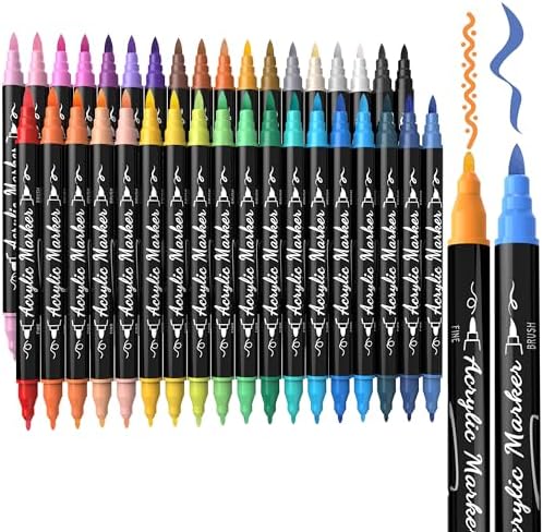 36 Colors Precision Dual Tip Acrylic Paint Markers Pens - Brush & Fine | Performs on Rock, Wood, Paper, Fabric, Egg, Scrapbook, Glass, Ceramic, Canvas, DIY Crafts Art Gift - School Supplies