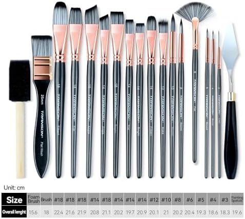 Transon 20Pcs Art Paint Brush Kit with Storage Case, 16 Brushes + Foam Brush Spatula Sponge for Acrylic Oil Watercolor Gouache, Adults Teens Beginners Art Supplies